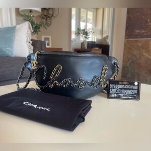 CHANEL Calfskin Chain 20s Signe Waist Bag